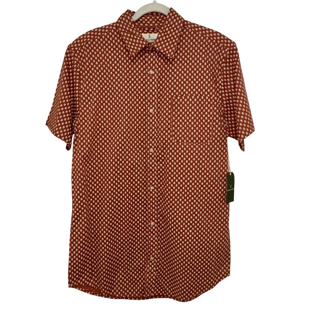 Mutual Weave Button Down Shirt Mens LT Copper Floral NWT Short Sleeve Big & Tall